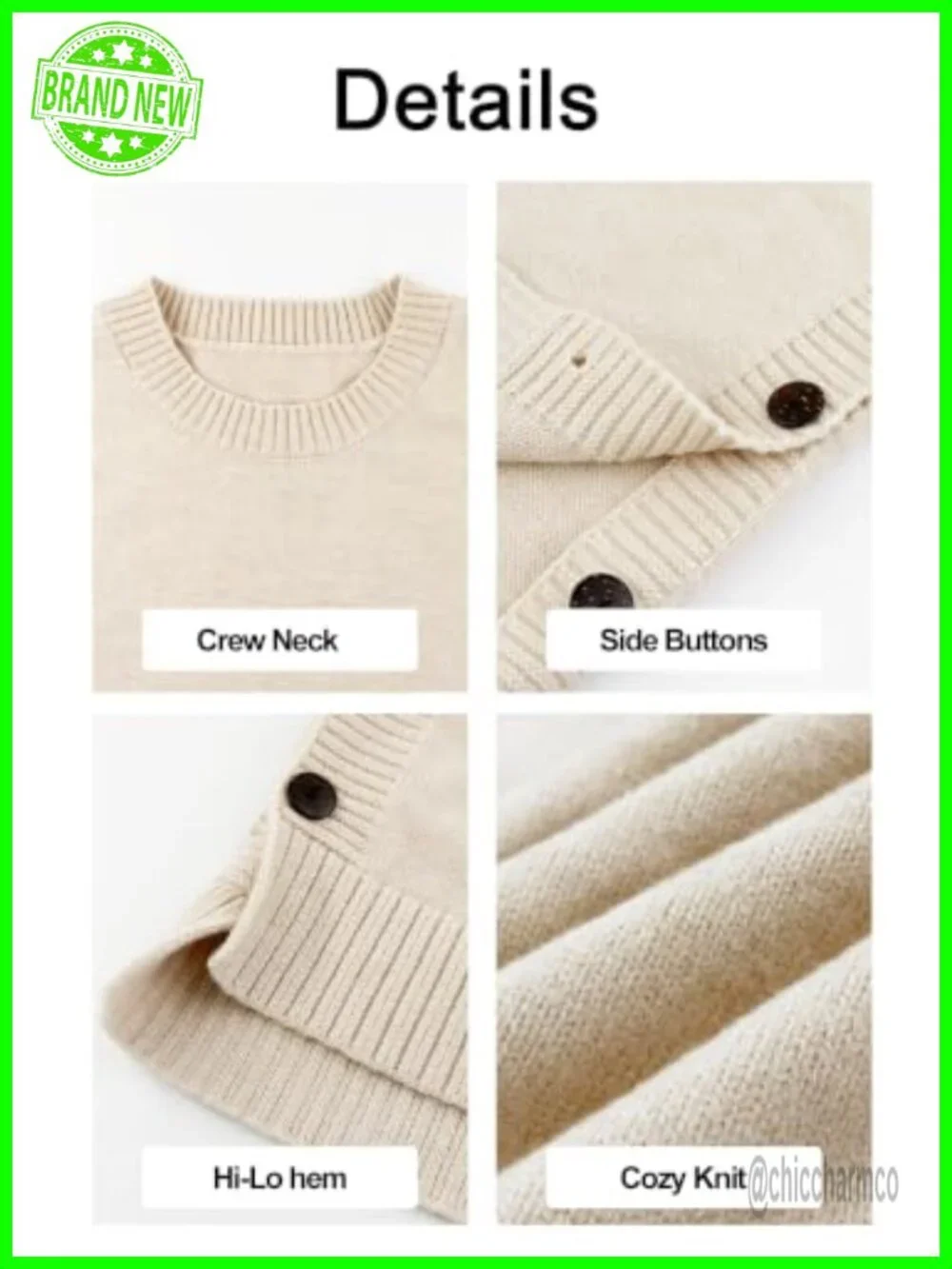 Women's Relaxed Fit Crewneck Sleeveless Knit Sweater Vest with Coconut Shell